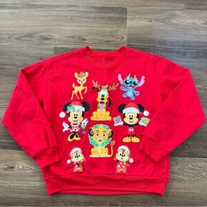 Disney‎ 100 Red Christmas Light Up Sweatshirt Mickey Goofy Simba Bambi XS WORKS!